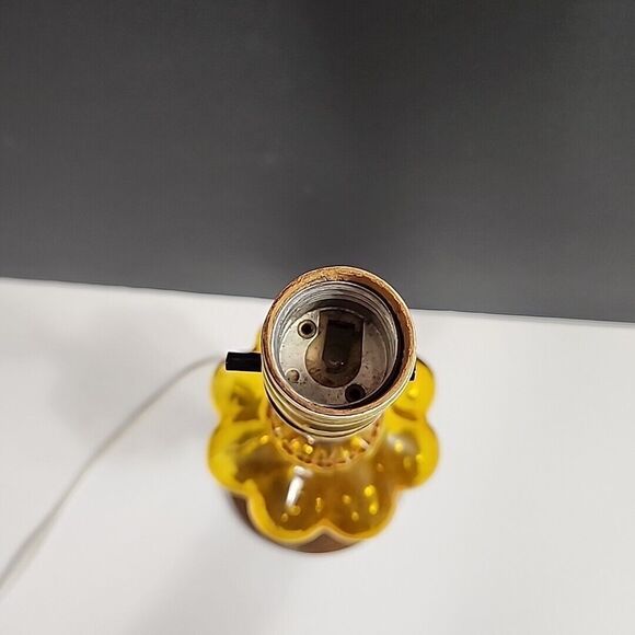 VTG Accent Table Lamp Amber Convex Bubble Glass, Wooden Base, Wood & Brass 12.5" - Picture 2 of 14